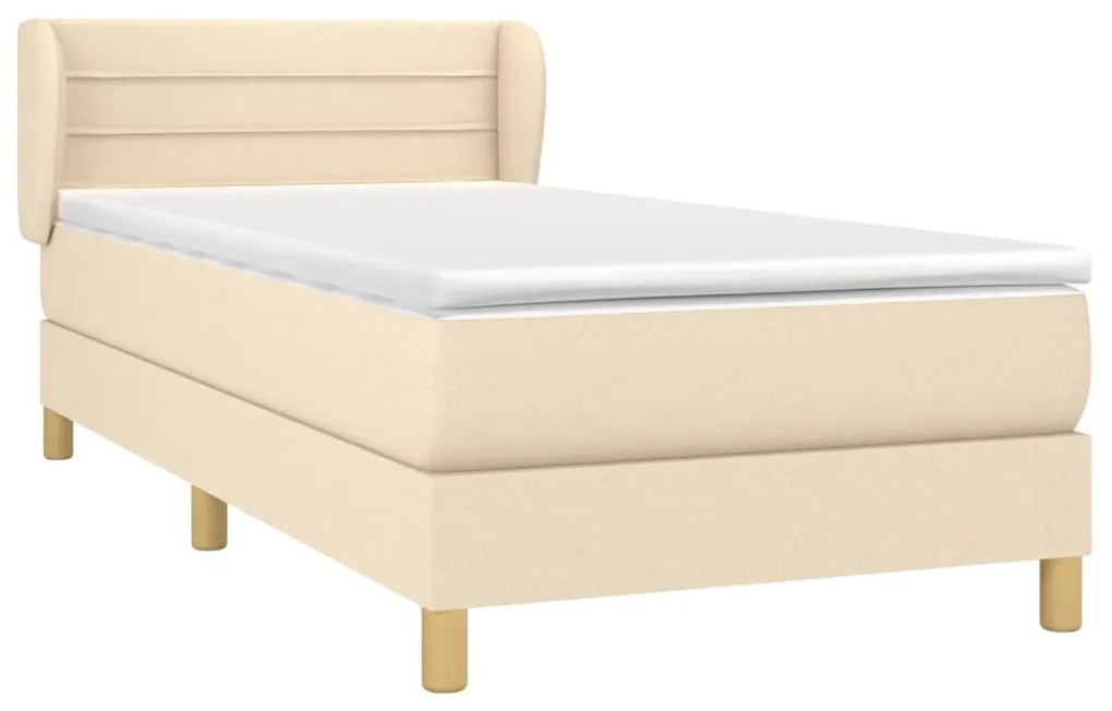 vidaXL Κρεβάτι Boxspring με Στρώμα Κρεμ 90x200 εκ.Υφασμάτινο