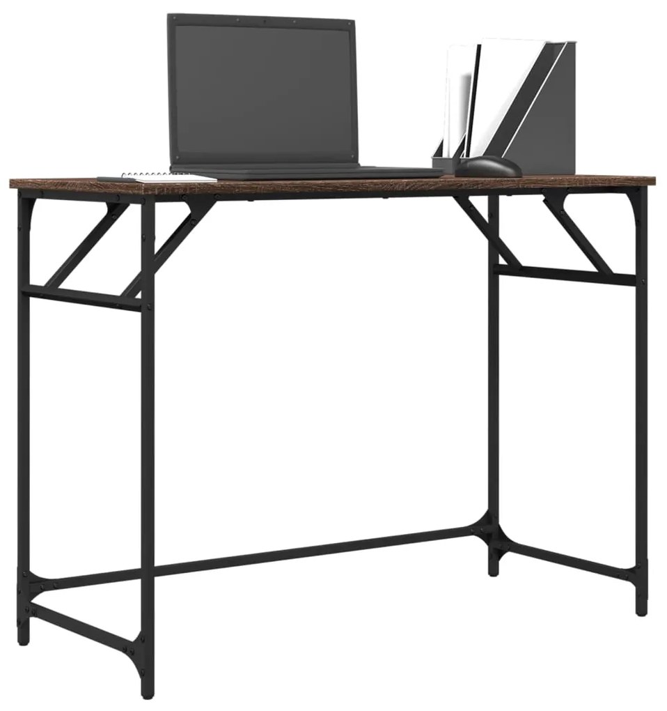 vidaXL Γραφείο Καφέ Δρυς 100x45x76 εκ Επ. Ξύλο/Ατσάλι Ηλ. Βαφή Πούδρας