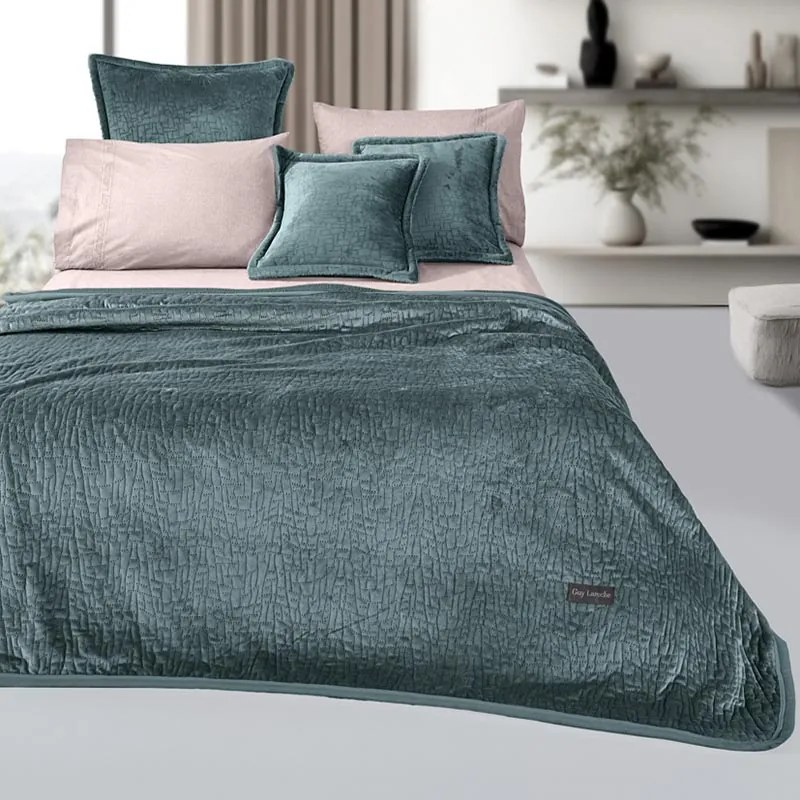 Κουβερλί Βελουτέ Μονό Με Γουνάκι (160x220) + Διακοσμητική Μαξιλαροθήκη (Σετ) Guy Laroche Bolzano Emerald