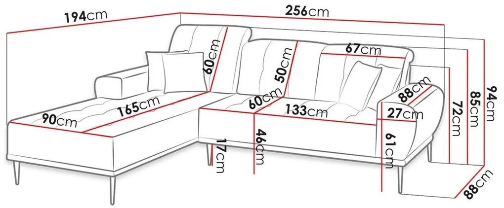 Γωνιακός Καναπές Providence 153, 256x194x85cm, 99 kg, Πόδια: Μέταλλο | Epipla1.gr