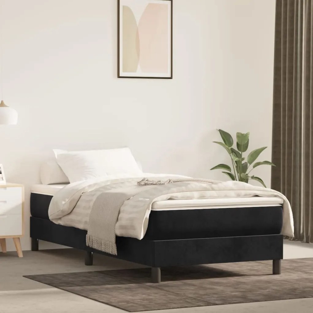 vidaXL Κρεβάτι Boxspring με Στρώμα Μαύρο 90x200 εκ. Βελούδινο