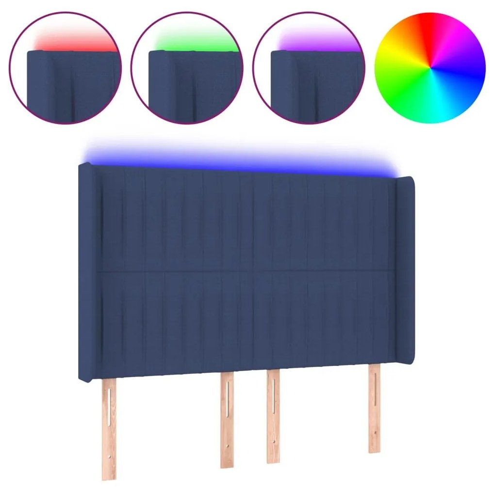 Κεφαλάρι Κρεβατιού LED Μπλε 147x16x118/128 εκ. Υφασμάτινο - Μπλε