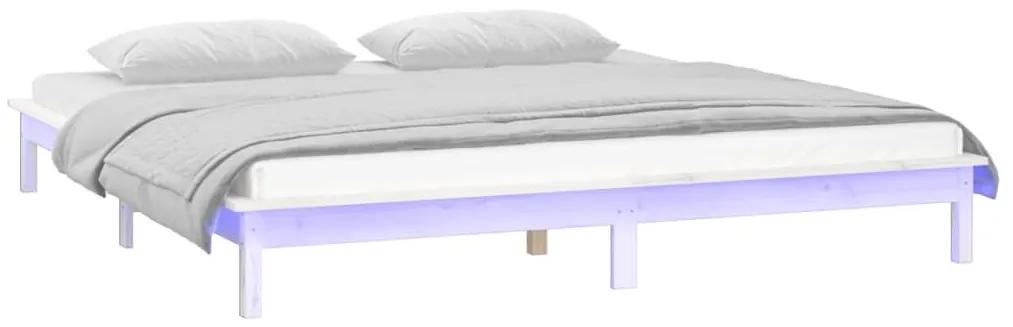 Πλαίσιο Κρεβατιού με LED Λευκό 200 x 200 εκ. από Μασίφ Ξύλο - Λευκό