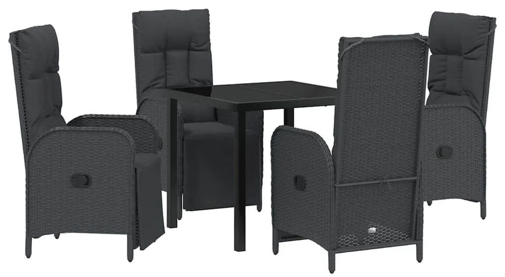 vidaXL Σέτ φαγητού για κήπο με μαξιλάρι 5 pcs Μαύρο συνθετικό ρατάν