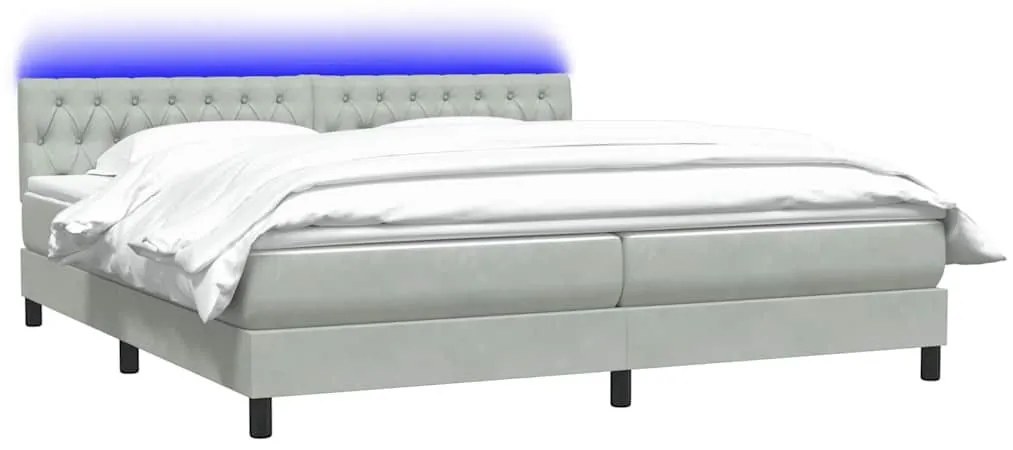 Box Spring κρεβάτι με στρώμα ανοιχτό γκρι 200x210 cm Βελούδινο - Γκρι