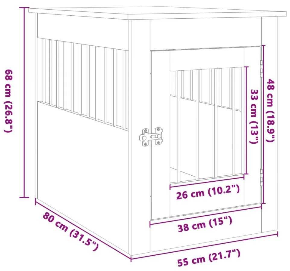 Κλουβί Σκύλου Sonoma Δρυς 55 x 80 x 68 εκ. από Επεξεργ. Ξύλο - Καφέ