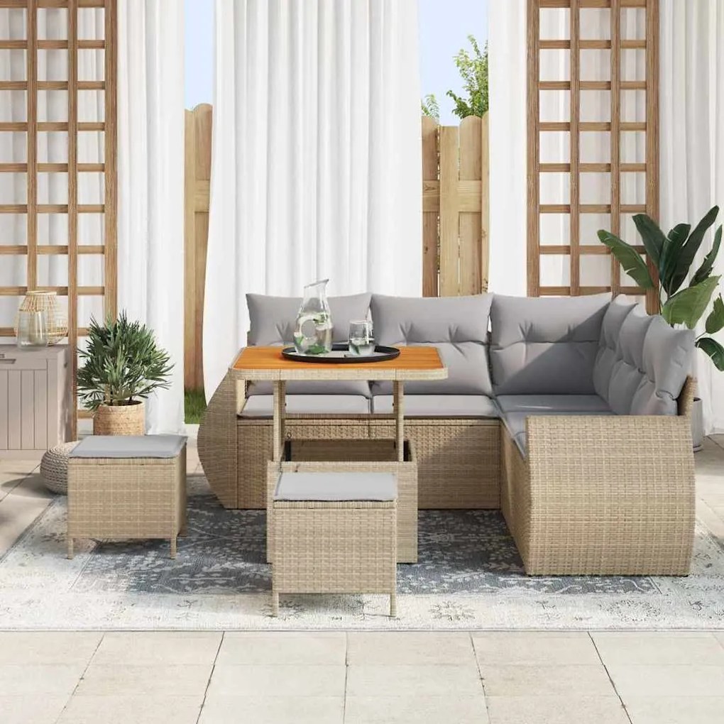 vidaXL Σετ Καναπέ Κήπου 8 pcs Μπεζ συνθετικό ρατάν