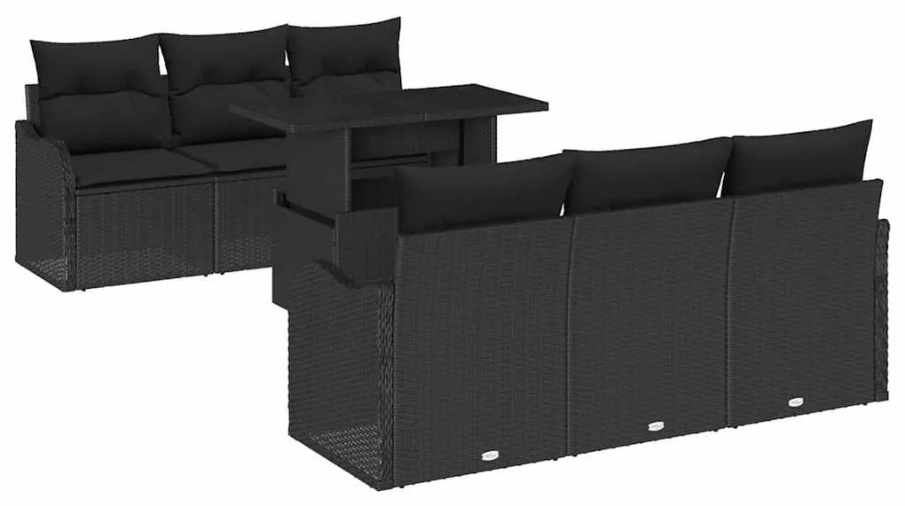 vidaXL Σετ Καναπέ Κήπου με μαξιλάρι 7 pcs Μαύρο Πολυ ράταν