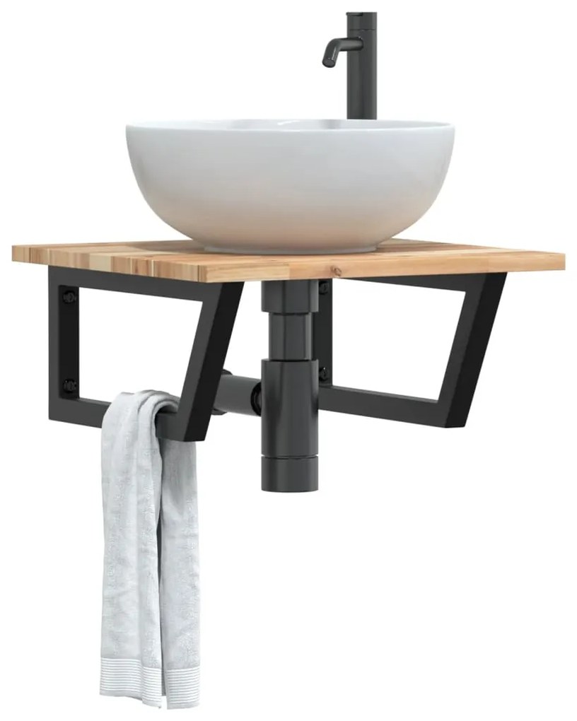 Ράφι Νιπτήρα Τοίχου από Ατσάλι / Μασίφ Ξύλο Ακακίας