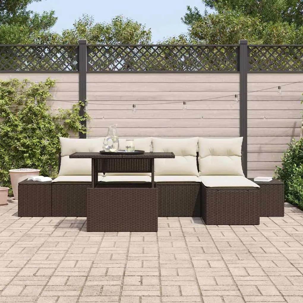vidaXL Σετ Καναπέ Κήπου με μαξιλάρι 6 pcs Καφέ και κρεμ