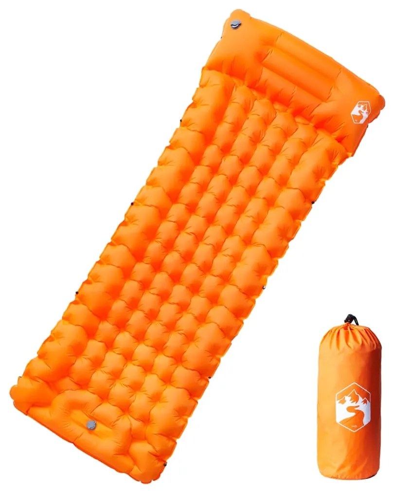 vidaXL Στρώμα Κάμπινγκ Αυτοφούσκωτο Μονό με Μαξιλάρι Πορτοκαλί