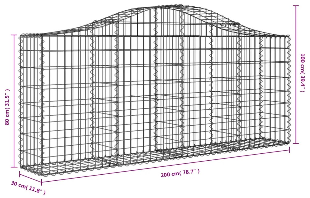 vidaXL Συρματοκιβώτια Τοξωτά 5 τεμ. 200x30x80/100 εκ. Γαλβαν. Ατσάλι