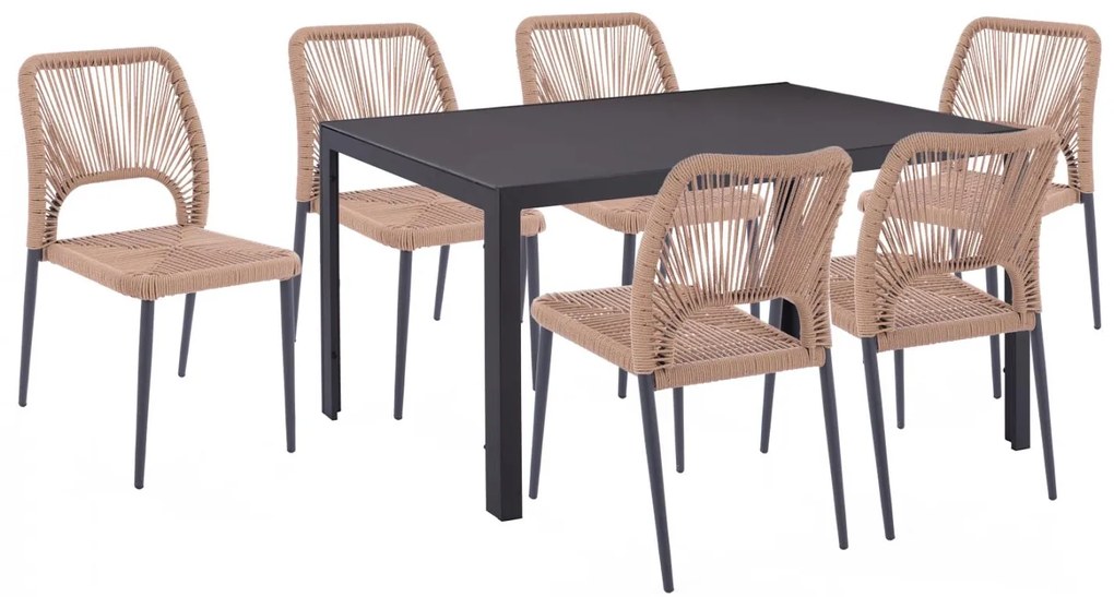 Σετ κήπου Τραπεζαρία HM11526.01 7 τεμ Γκρί με Τραπέζι 150x90x75 εκ. & 6 Καρέκλες με Σχοινί Μπέζ