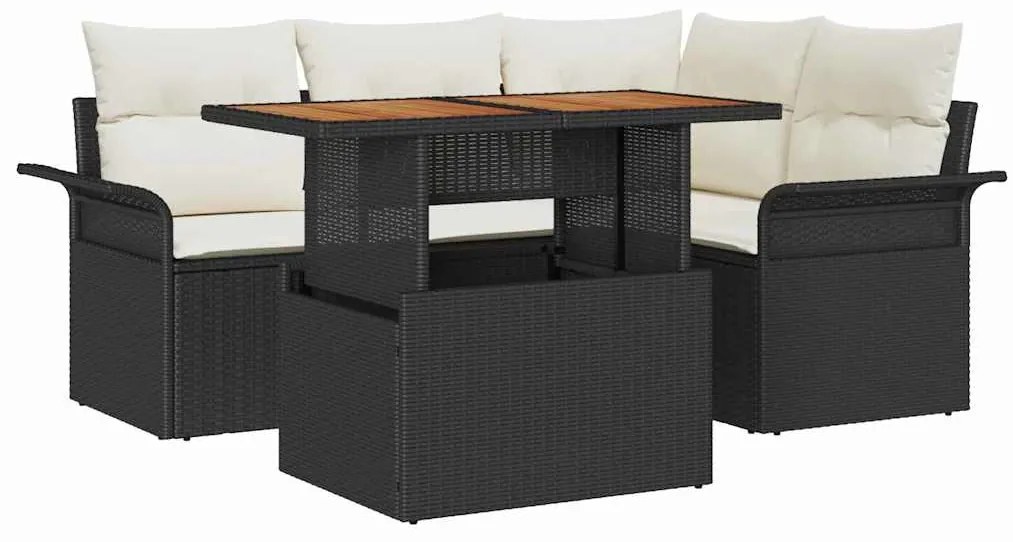 vidaXL Σετ Καναπέ Κήπου 5 pcs Μαύρο και κρεμ 100 x 55 x 73 εκ