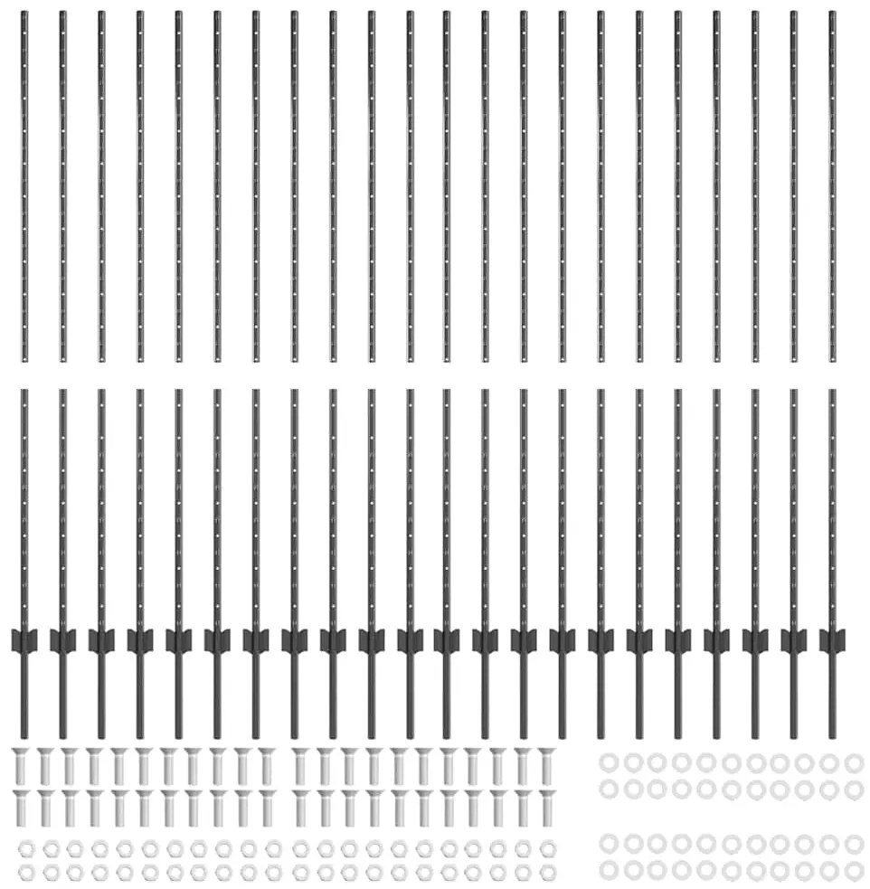 vidaXL Ασημένιοι Πόλοι Φράχτη 44 pcs Γκρι Μέταλλο