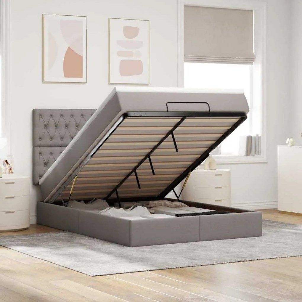 vidaXL Οθωμανικό κρεβάτι με στρώμα &amp; LEDs Taupe 140x200 cm Ύφασμα