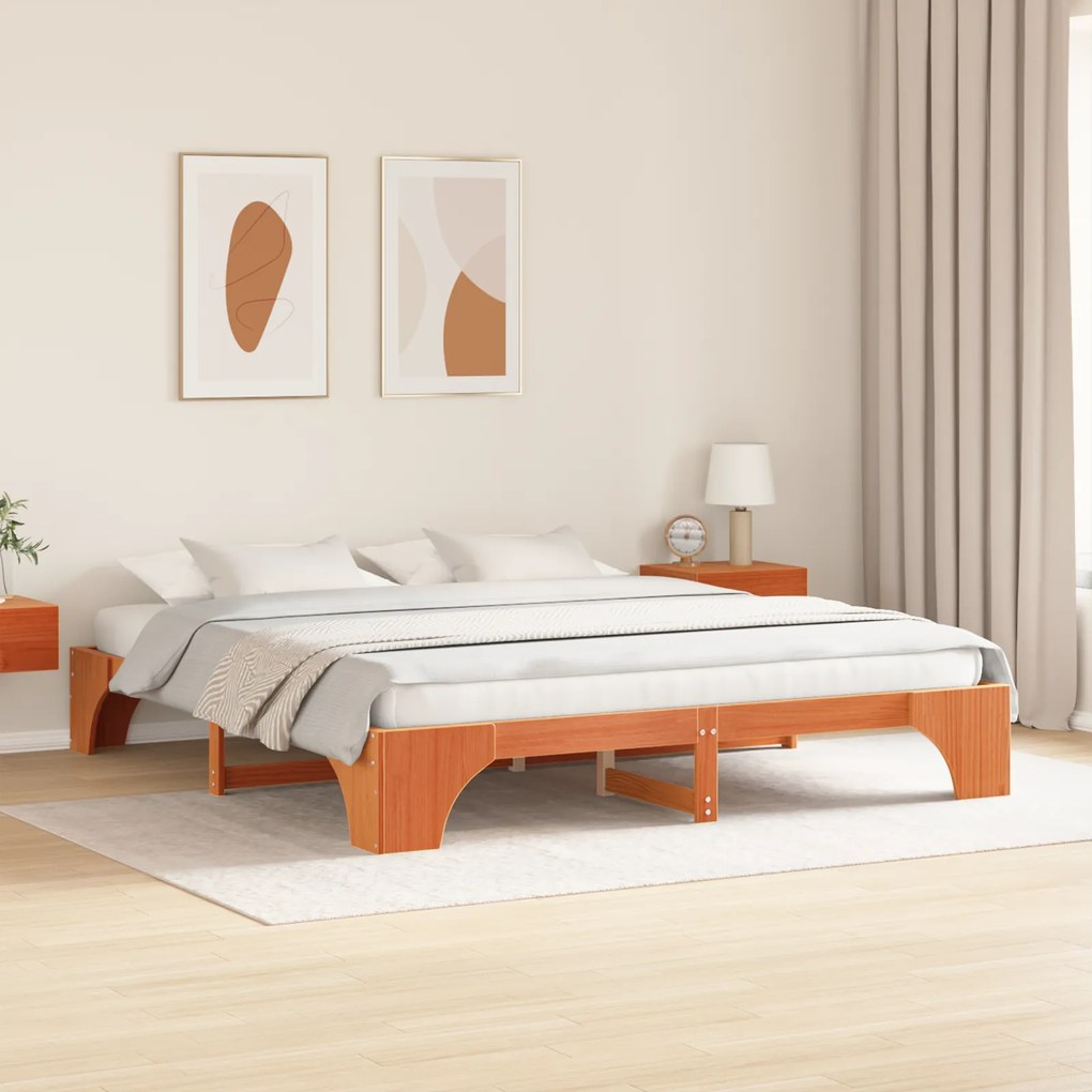vidaXL Σκελετός Κρεβατιού Κερωτό Καφέ 180x200 cm Στερεό Ξύλο Πεύκου