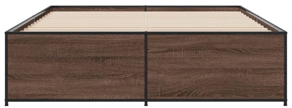 vidaXL Πλαίσιο Κρεβατιού Καφέ Δρυς 150x200 εκ. Επεξ. Ξύλο &amp; Μέταλλο