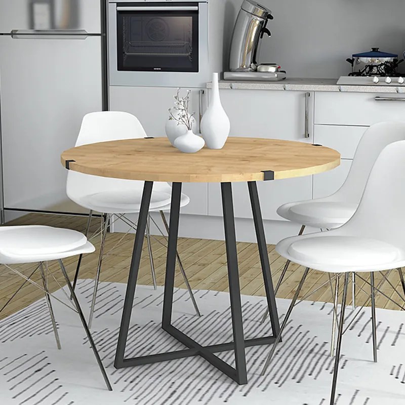Τραπέζι Rubes Megapap χρώμα sonoma - ανθρακί 120x120x78εκ.