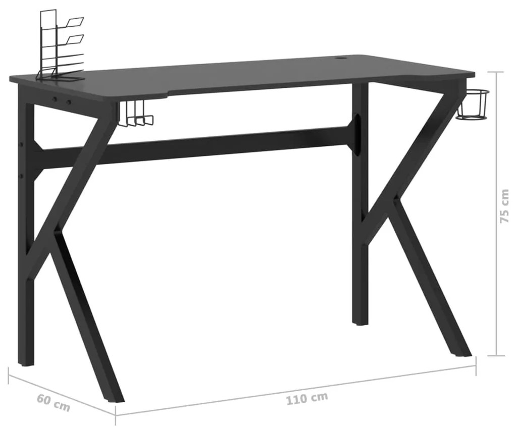 Γραφείο Gaming Μαύρο 110 x 60 x 75 εκ. με Πόδια σε Σχήμα Κ - Μαύρο