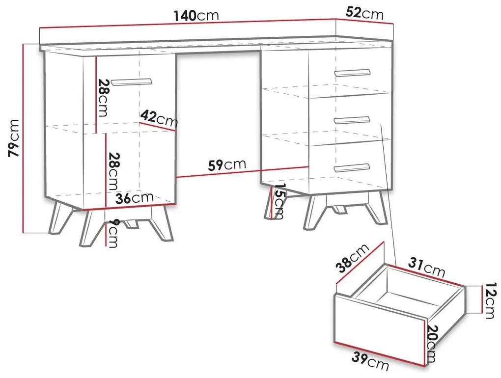 Τραπέζι γραφείου Ogden E129, Με πόρτες, Με συρτάρια, Ο αριθμός των θυρών: 1, Αριθμός συρταριών: 3, 79x140x52cm, 55 kg, Anderson πεύκο, Δρυς