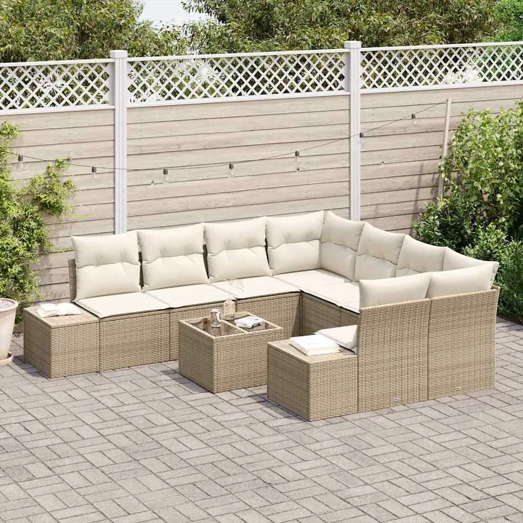 vidaXL Σετ Καναπέ Κήπου με μαξιλάρι 9 pcs Μπεζ, Κρέμα 55 x 55 x 37 εκ