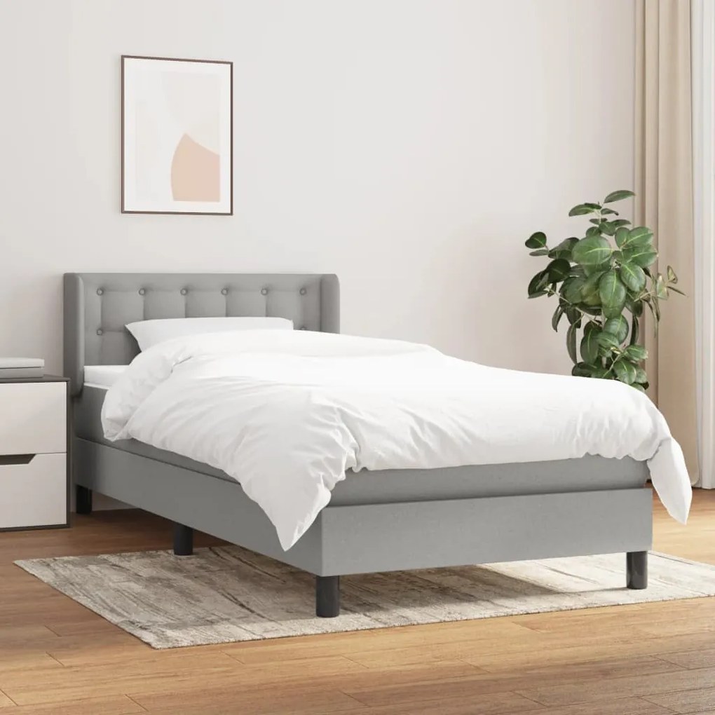 Κρεβάτι Boxspring με Στρώμα Ανοιχτό Γκρι 90x190 εκ. Υφασμάτινο