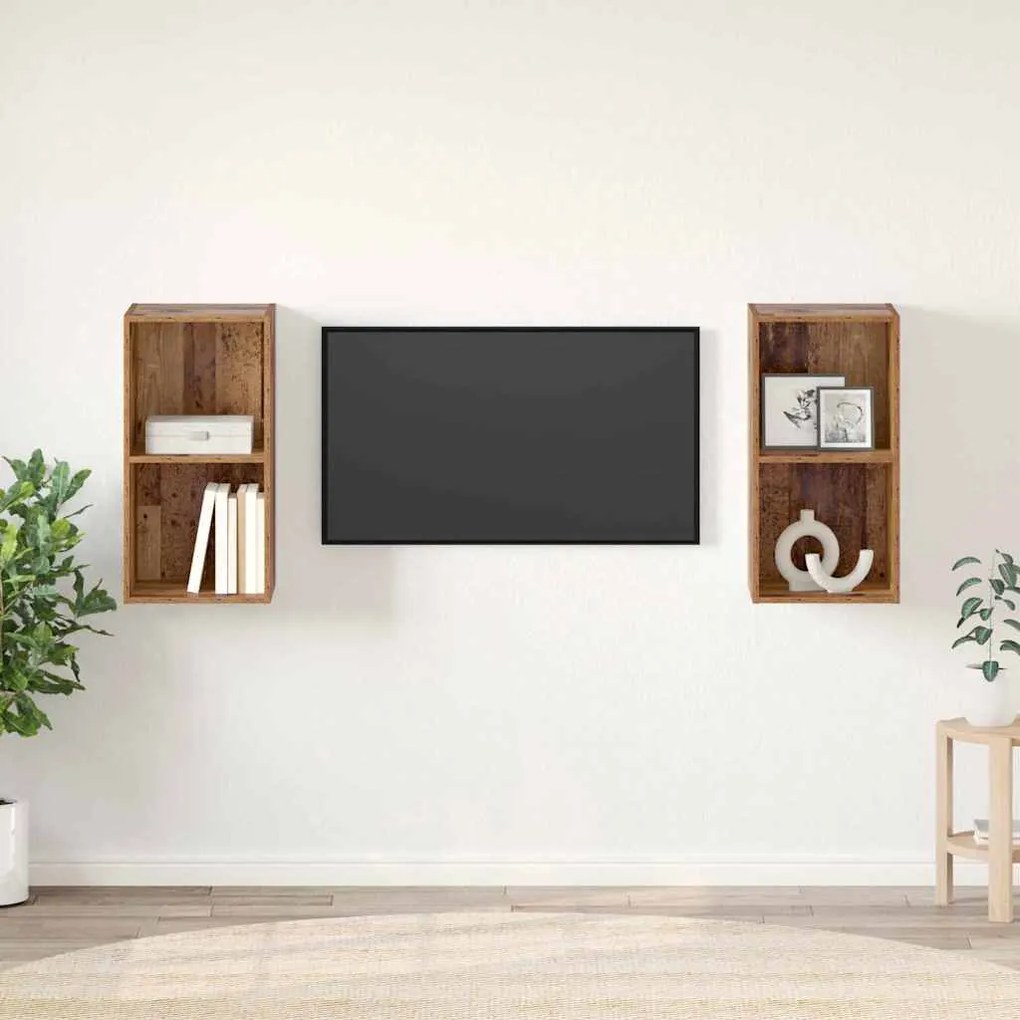 vidaXL Τηλεοπτική Κάβα Τοίχου 2 pcs Παλιό ξύλο 37 x 37 x 72 εκ