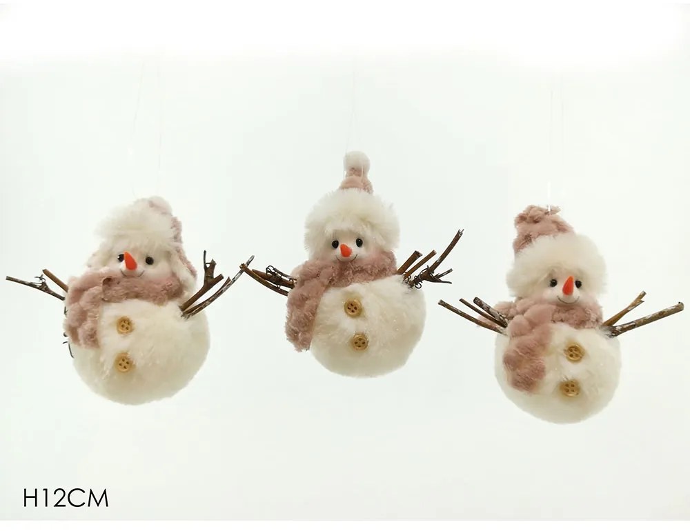 Στολίδι Κρεμαστό Πουλί Με Καπέλο Και Κασκόλ Λευκό/Ροζ Λούτρινο 12cm Σε 3 Σχέδια