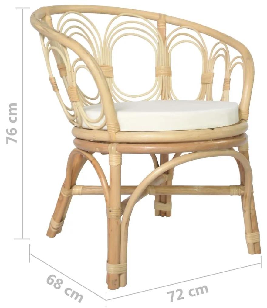 Καρέκλα Τραπεζαρίας από Γνήσιο Ρατάν και Λινό με Μαξιλάρι - Λευκό