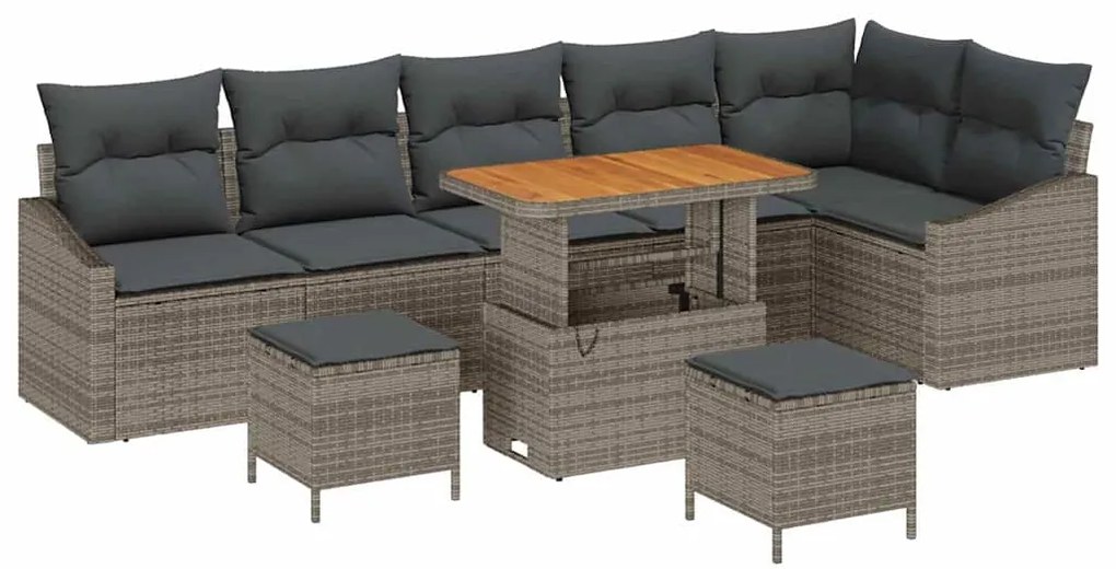 vidaXL Σετ Καναπέ Κήπου με μαξιλάρι 9 pcs Γκρι 90 x 55 x 71 cm