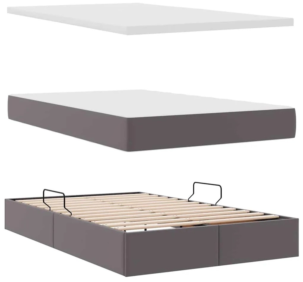 vidaXL Κρεβάτι με αποθηκευτικό χώρο και στρώμα Γκρι 120 x 200 cm