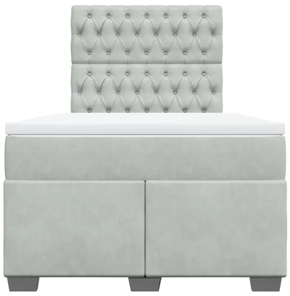 vidaXL Κρεβάτι Boxspring με Στρώμα Ανοιχτό Γκρι 120x190 εκ. Βελούδινο