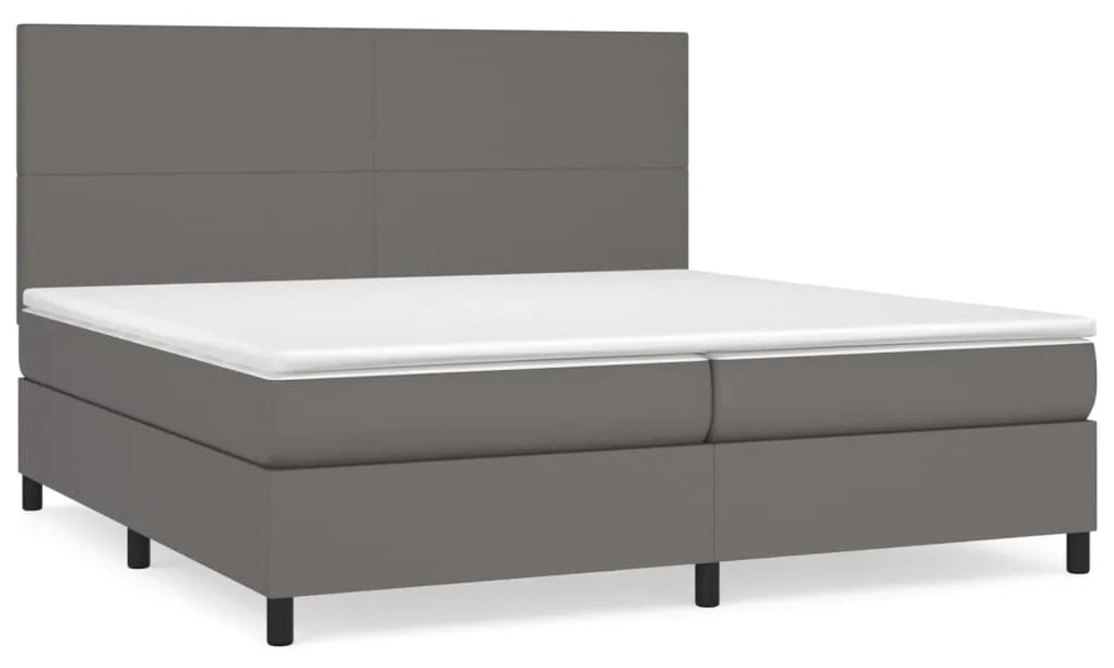 Κρεβάτι Boxspring με Στρώμα Γκρι 200x200 εκ. Συνθετικό Δέρμα - Γκρι