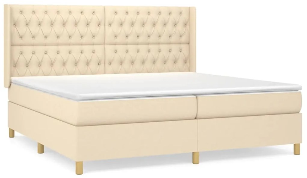 vidaXL Κρεβάτι Boxspring με Στρώμα Κρεμ 200x200 εκ. Υφασμάτινο