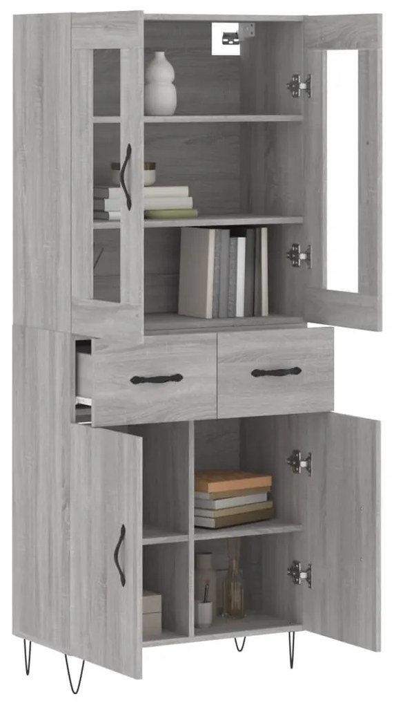vidaXL Ντουλάπι Γκρι Sonoma 69,5 x 34 x 180 εκ. Επεξεργασμένο Ξύλο