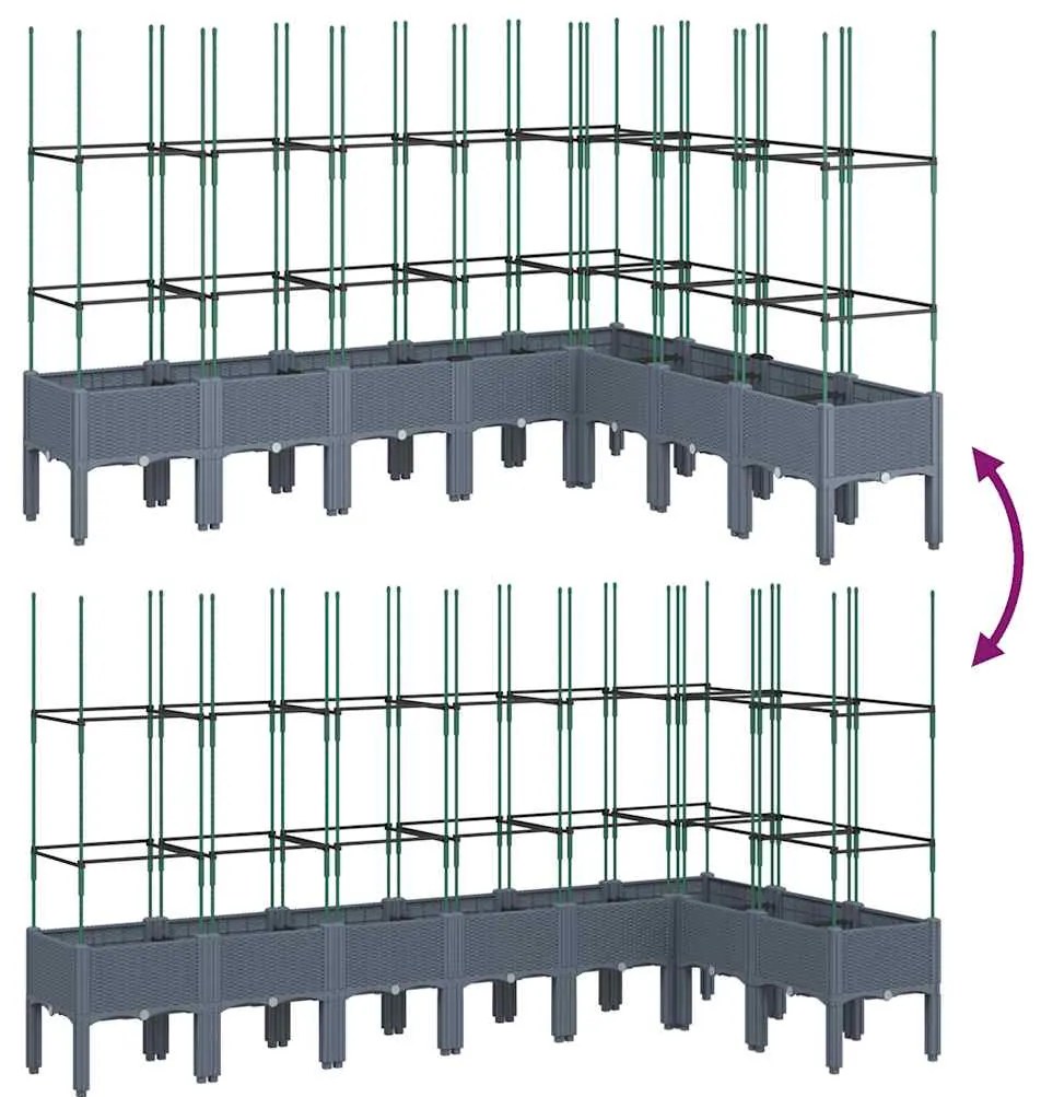 vidaXL Ζαρντινιέρα Κήπου με Καφασωτό Γκρι 200x160x142,5 εκ. από PP