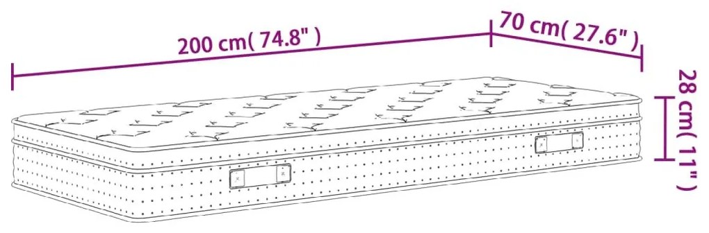 Στρώμα με Pocket Springs Μεσαία Σκληρότητα 70x200 εκ. - Λευκό