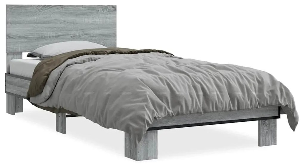 vidaXL Πλαίσιο Κρεβατιού Γκρι Sonoma 75x190 εκ. Επεξ. Ξύλο &amp; Μέταλλο