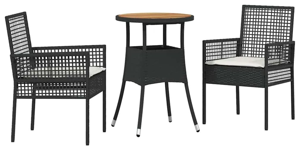 vidaXL Σέτ φαγητού για κήπο 3 pcs Μαύρο συνθετικό ρατάν