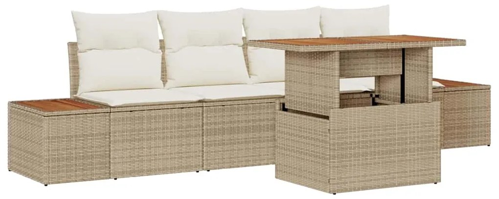 vidaXL Σέτ φαγητού για κήπο με μαξιλάρι 5 pcs Μπεζ και Κρέμα