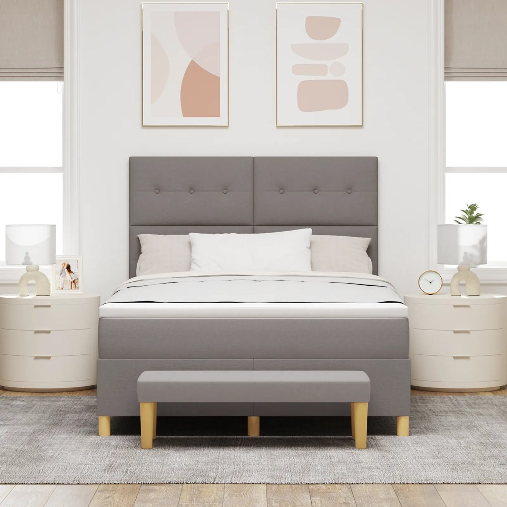 vidaXL Κρεβάτι Box Spring με Στρώμα & Παγκάκι Ταμπά 140x190 εκ Υφασμάτινο