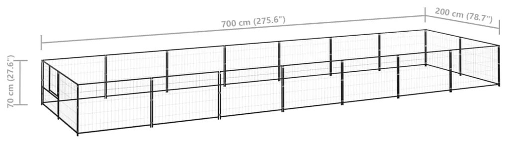 vidaXL Σπιτάκι Σκύλου Μαύρο 14 μ² Ατσάλινο