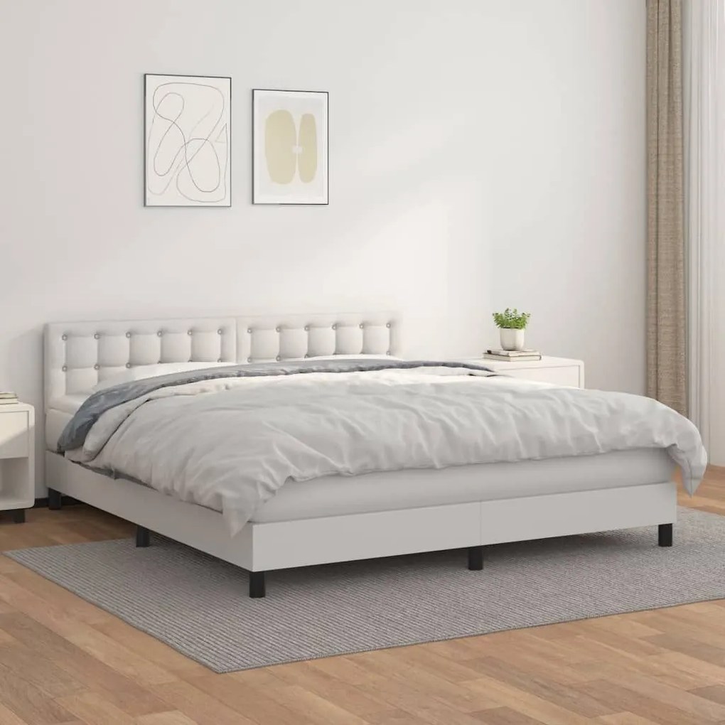 Κρεβάτι Boxspring με Στρώμα Λευκό 160x200εκ.από Συνθετικό Δέρμα - Λευκό