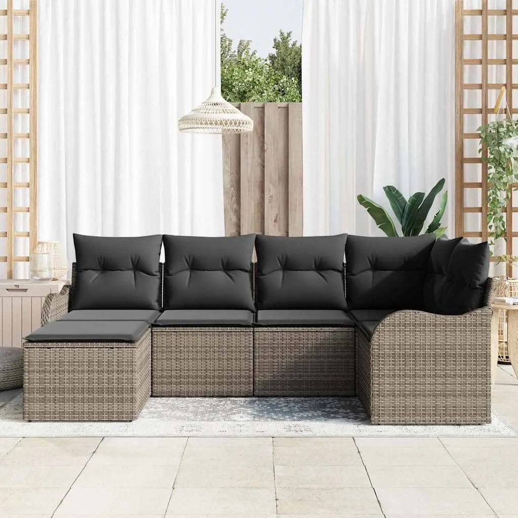 vidaXL Σετ Καναπέ Κήπου με μαξιλάρι 6 pcs Γκρι Πολυ ράταν