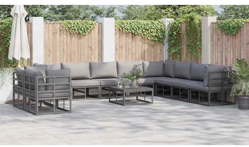 vidaXL Σετ Καναπέ Κήπου με μαξιλάρι 11 pcs Μαύρο Αλουμίνιο