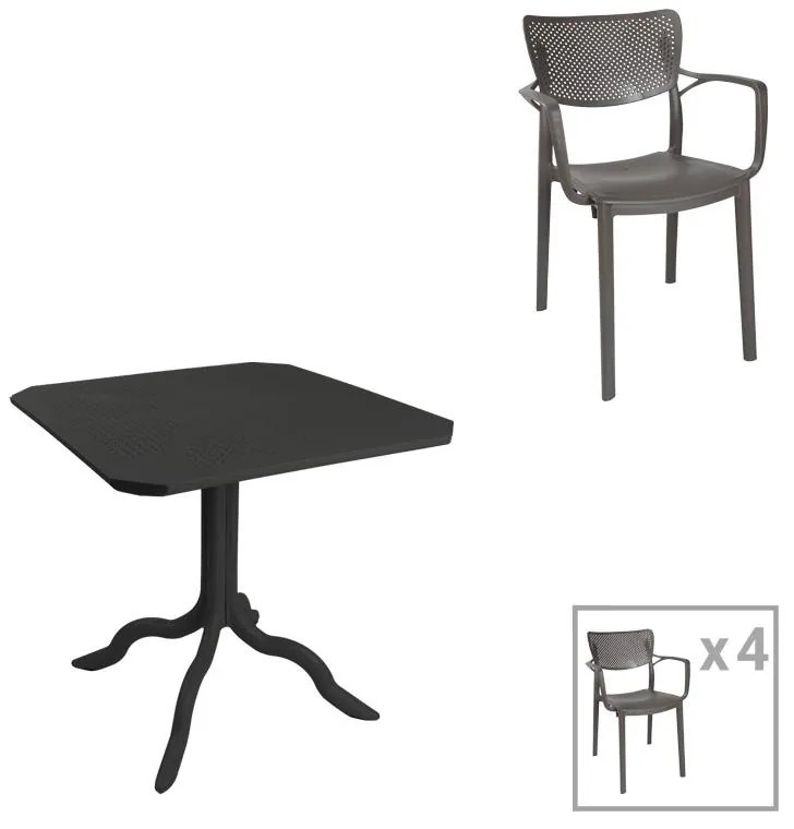 Τραπεζαρία Groovy-Frontline σετ 5τεμ PP ανθρακί 80x80x74,5εκ. 80x80x74.5 εκ.