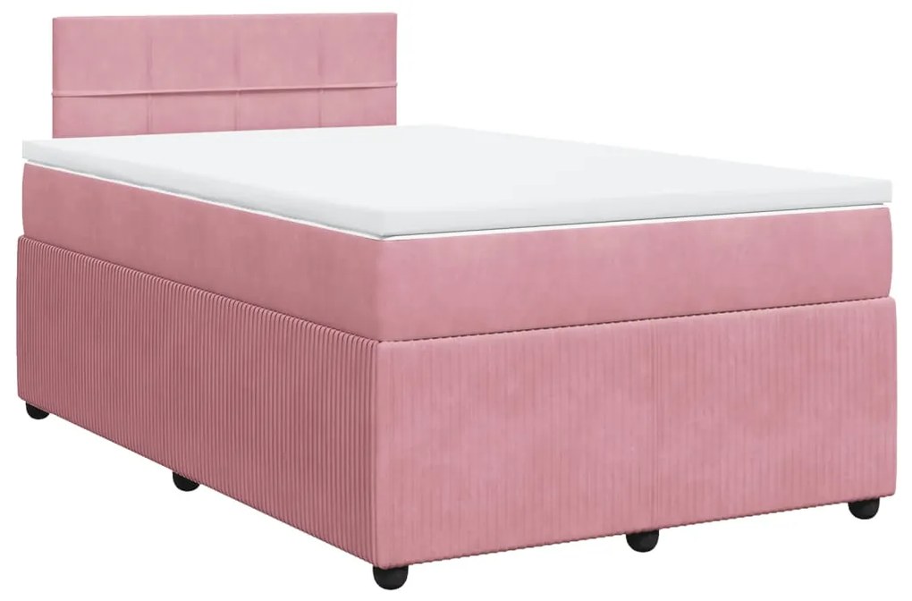 vidaXL Κρεβάτι Boxspring με Στρώμα Ροζ 120x190 εκ. Βελούδινο