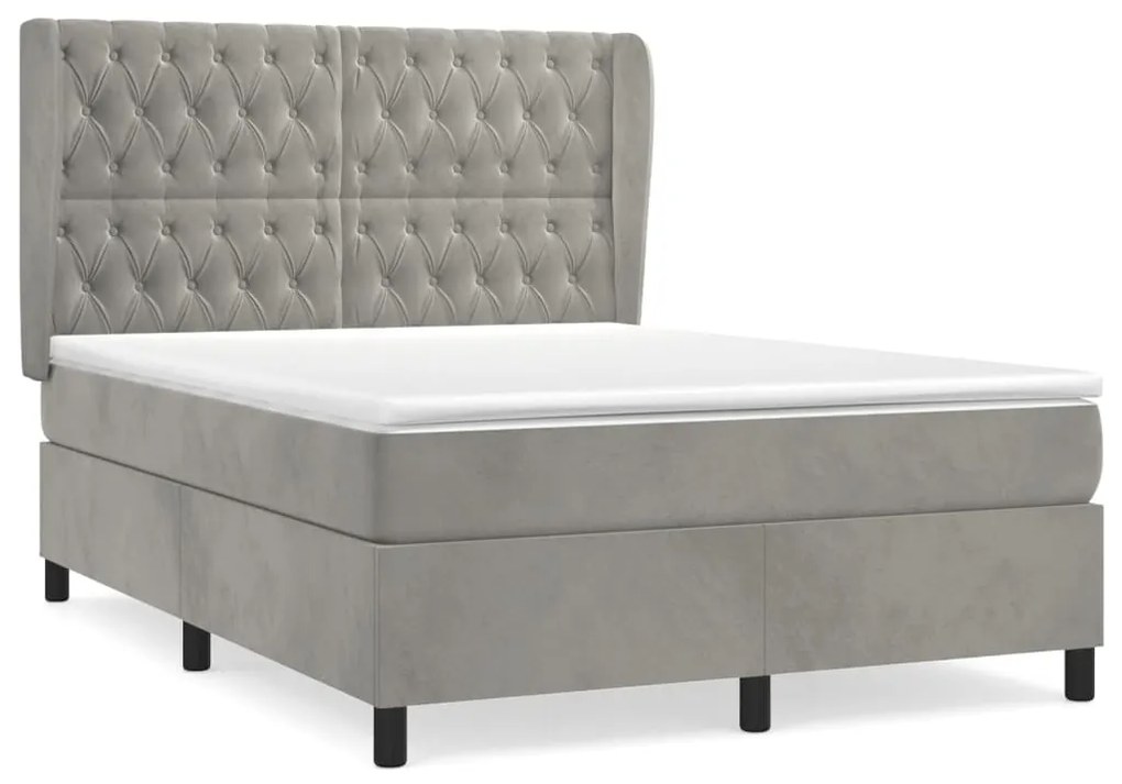 vidaXL Κρεβάτι Boxspring με Στρώμα Ανοιχτό Γκρι 140x190 εκ. Βελούδινο