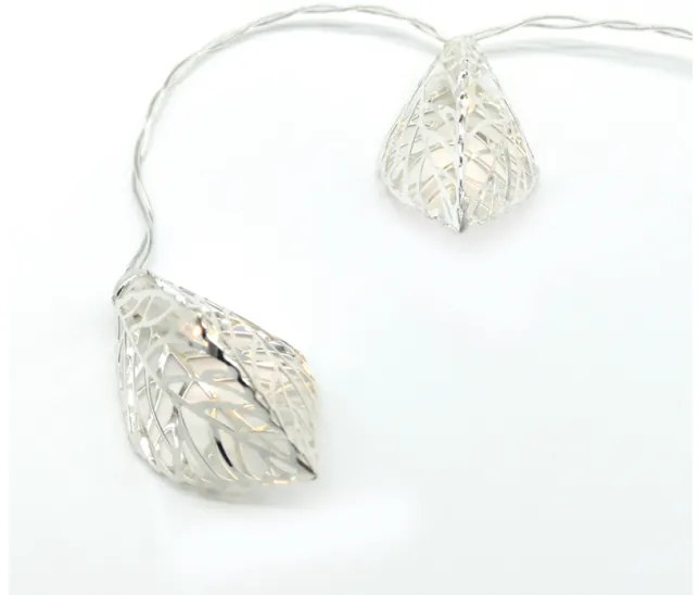 Λαμπάκια Σειρά 10 LED IP20 METAL LEAVES Μπαταρίας 3xAA Χρονοδιακόπτης ACA-FMSLEAF10WW2AT-Ασημί FMSLEAF10WW2AT
